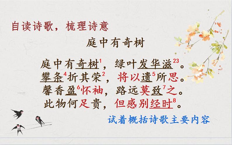 人教部编版八年级上册语文《庭中有奇树》课件06