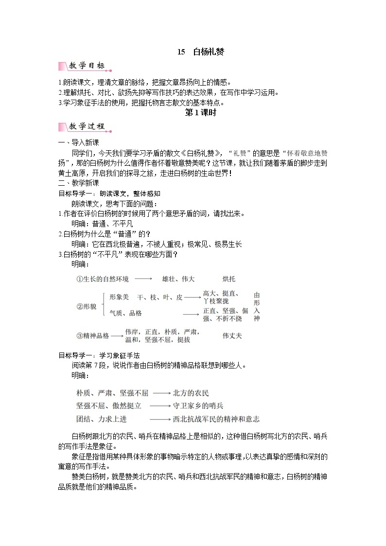 人教版语文八年级上册15  白杨礼赞课件+说课稿+教案+导学案+音视频+素材01