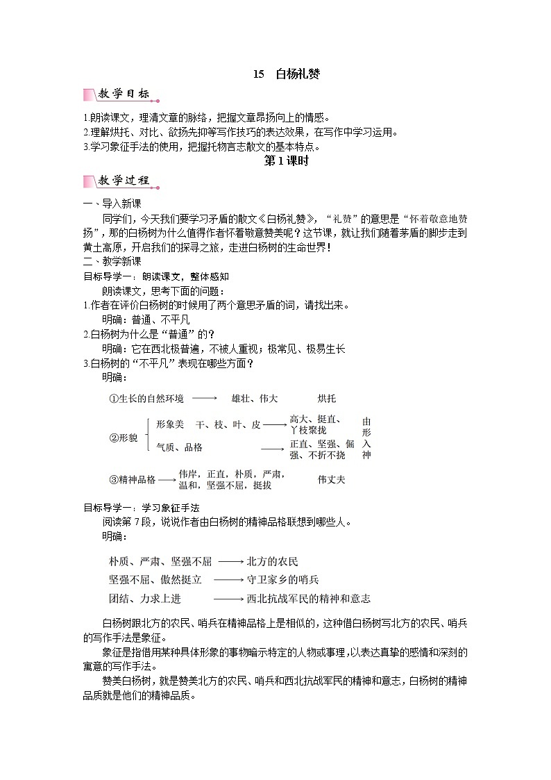人教版语文八年级上册15  白杨礼赞课件+说课稿+教案+导学案+音视频+素材01