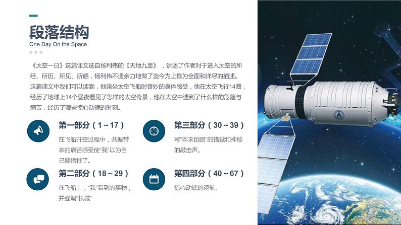 部编版七年级下册语文第6单元《22 太空一日》课件 (3)第4页