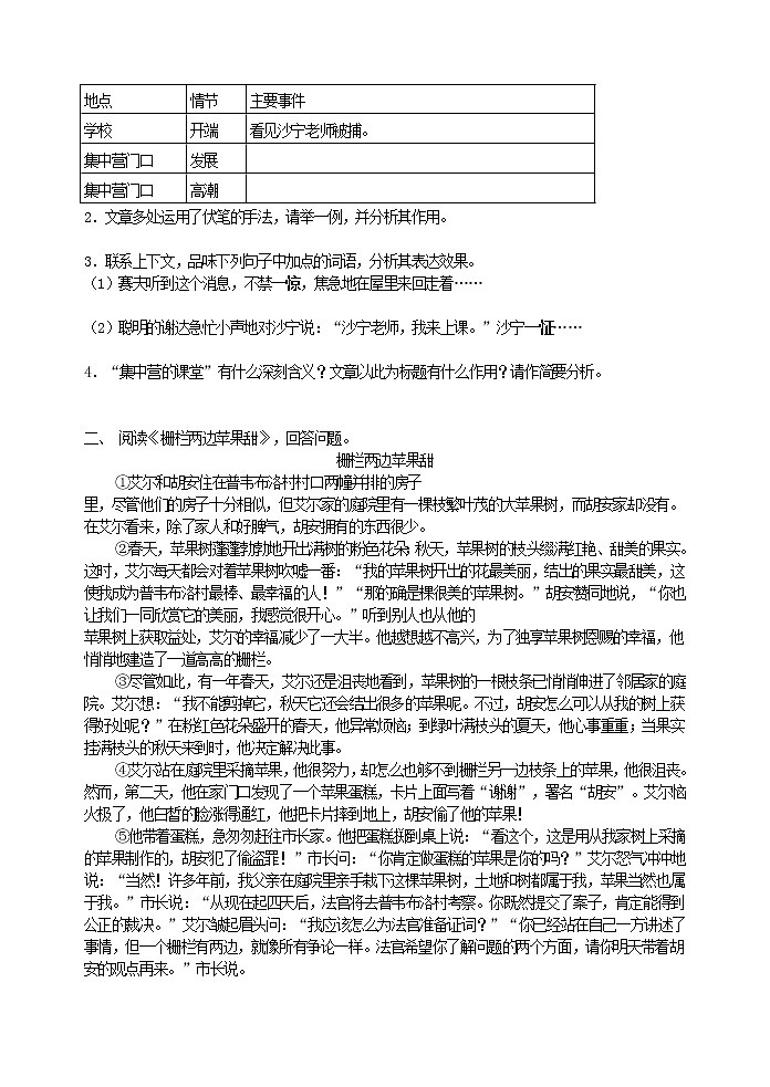 现代文阅读专项指导之记叙文的人物与写作手法 教案02