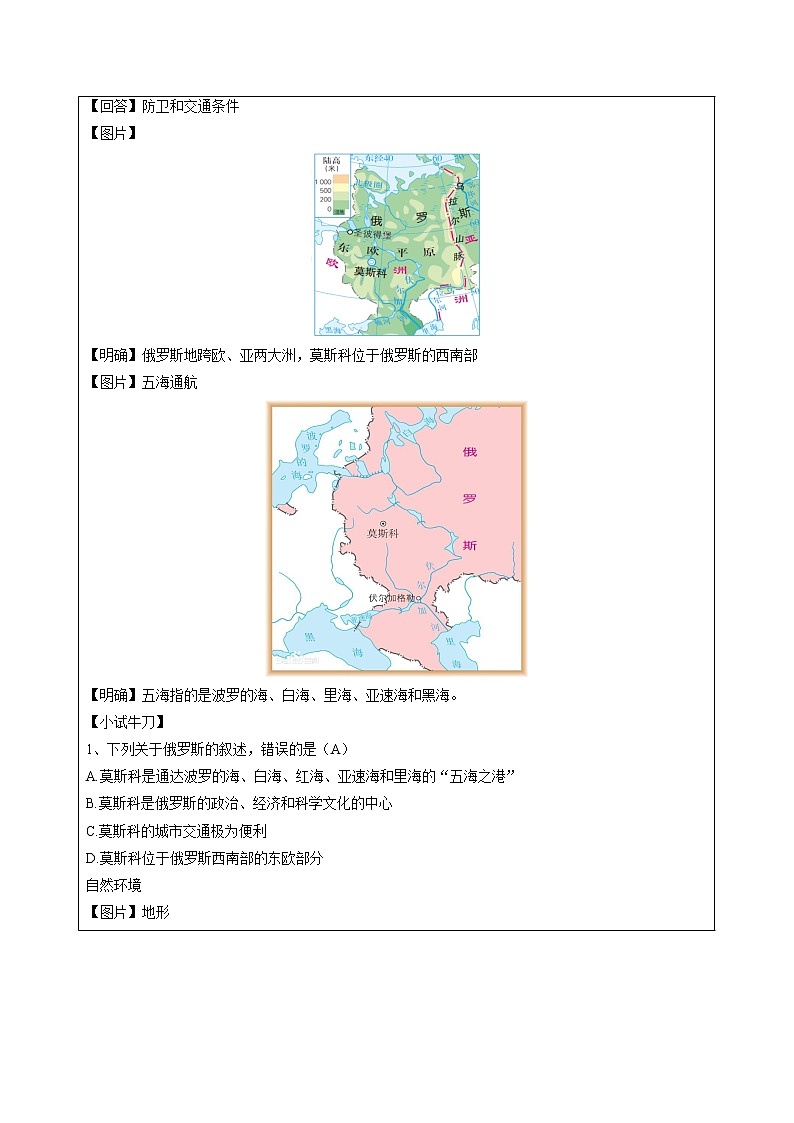 综合探究四  如何认识城市——以莫斯科为例 同步教案 初中历史与社会人教版七年级上册（2021年）02