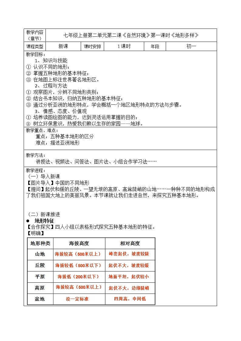 七年级历史与社会上册 2.2.1地形多样  课件+练习（人教版新课标）01