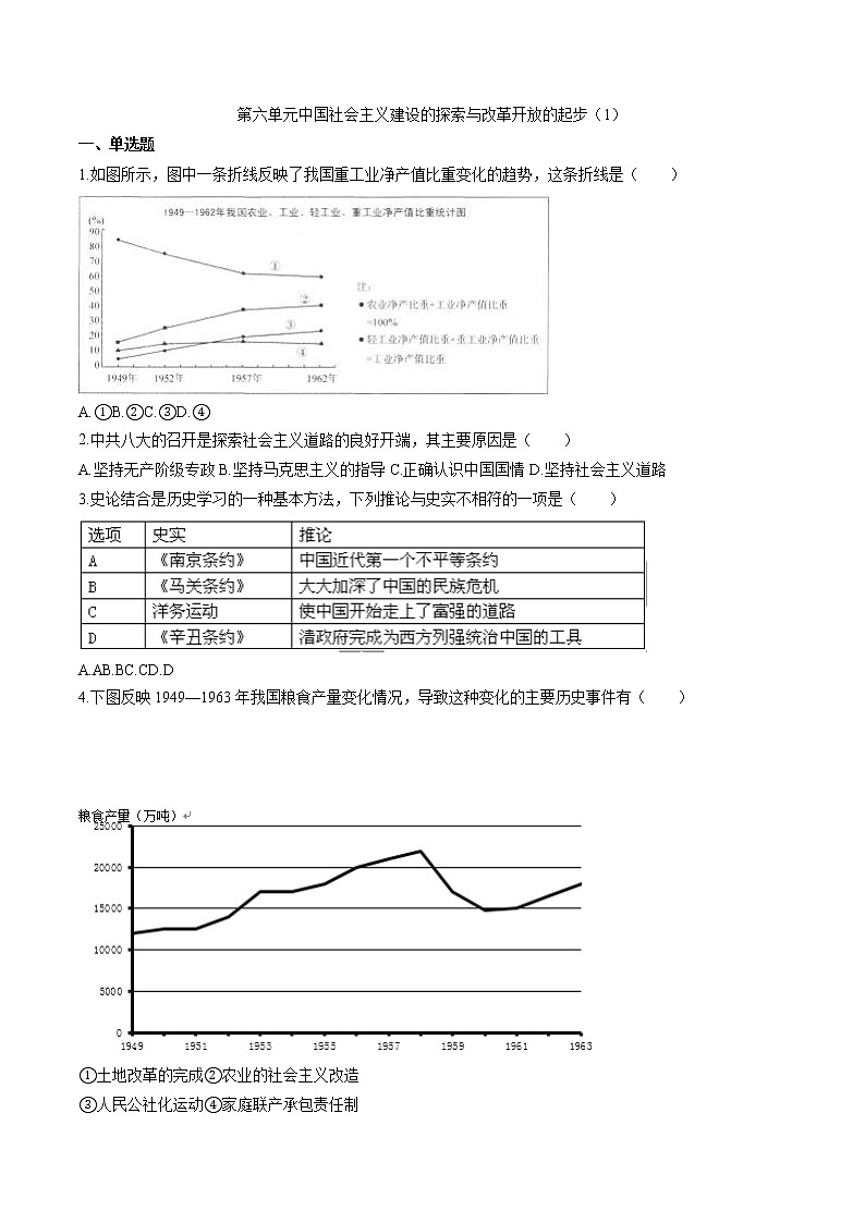 中国社会主义建设的探索与改革开放的起步（1） 作业  初中历史与社会二轮复习（2022年）第1页