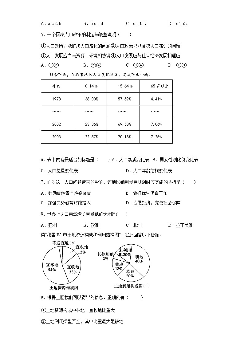人教版人文地理下册 6.1 不断变化的人口问题 同步练习+答案02