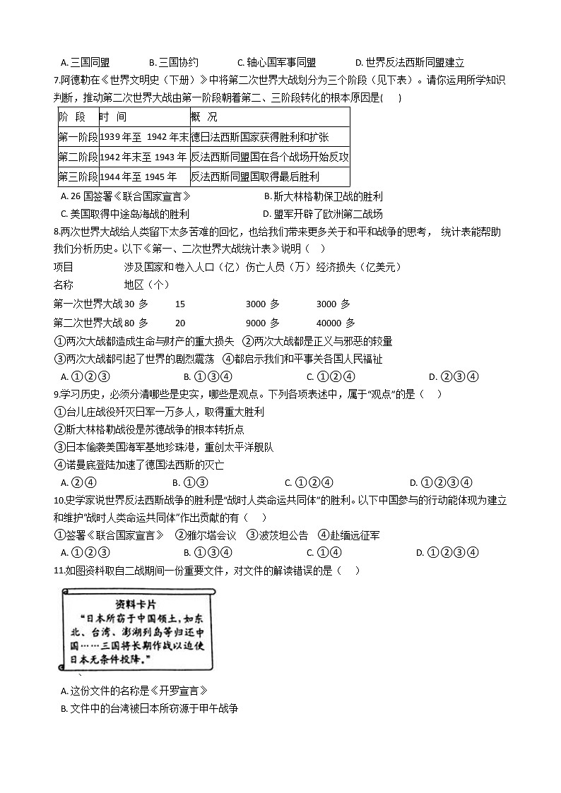 第4课 世界反法西斯战争的转折与胜利（原卷版）第2页