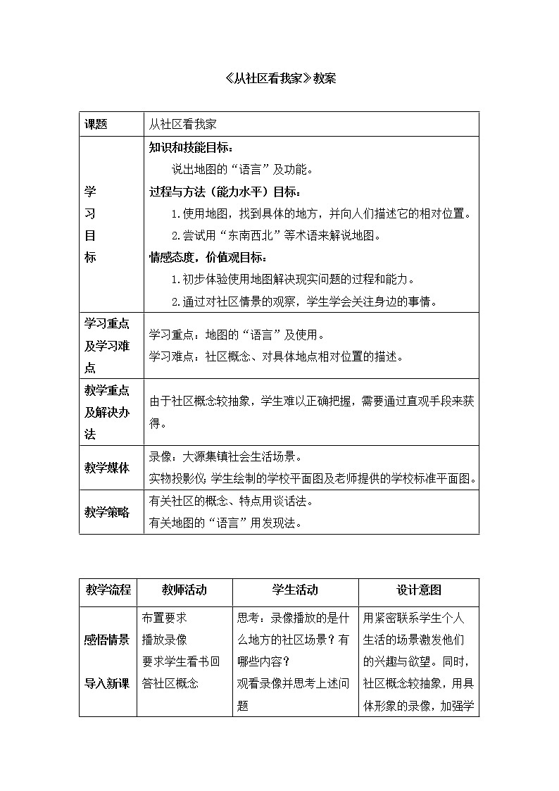 第一单元第一课《从社区看我家》教案 浙江省人教版人文地理七年级上册01