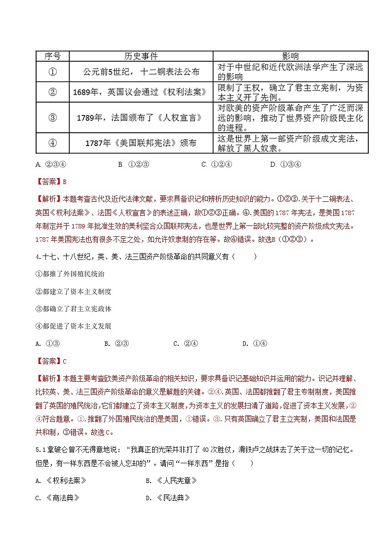 6.3.3  法国大革命和拿破仑帝国（练习）（含答案解析）第2页