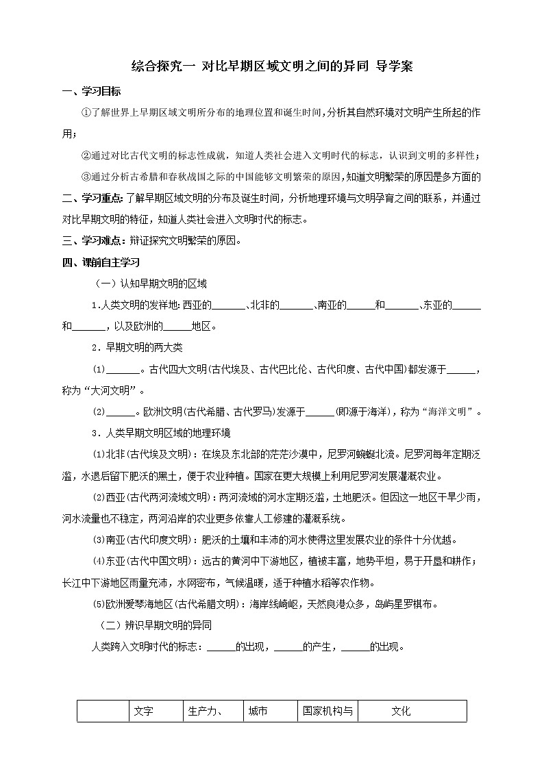 八上综合探究一 对比早期区域文明之间的异同 课件+教案+导学案01