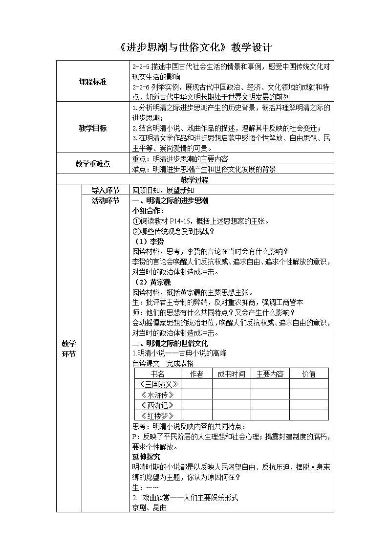 第五单元第二课第二框  进步思潮与世俗文化 课件+教案01