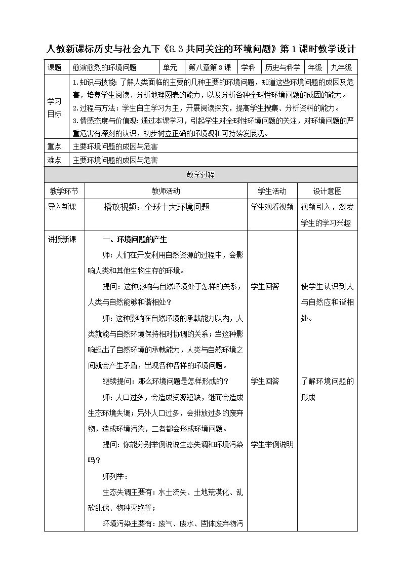 8.3.1愈演愈烈的环境问题（课件+教案+练习）01