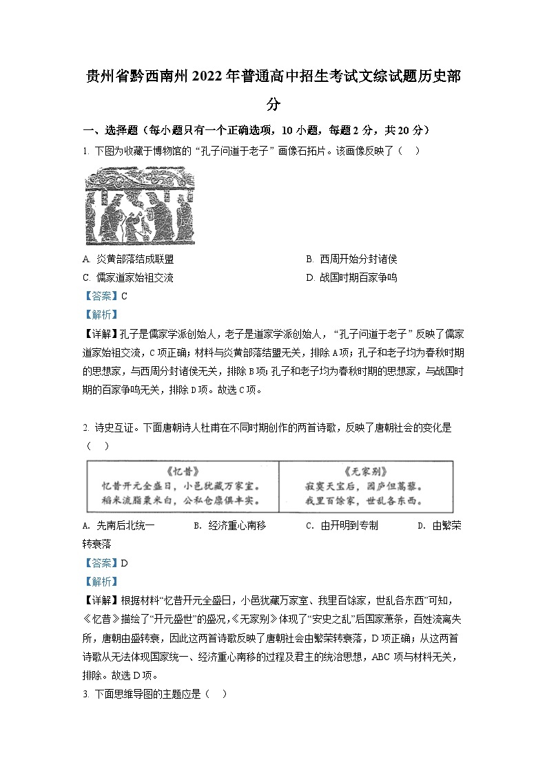 2022年贵州省黔西南州中考历史真题（解析版）01