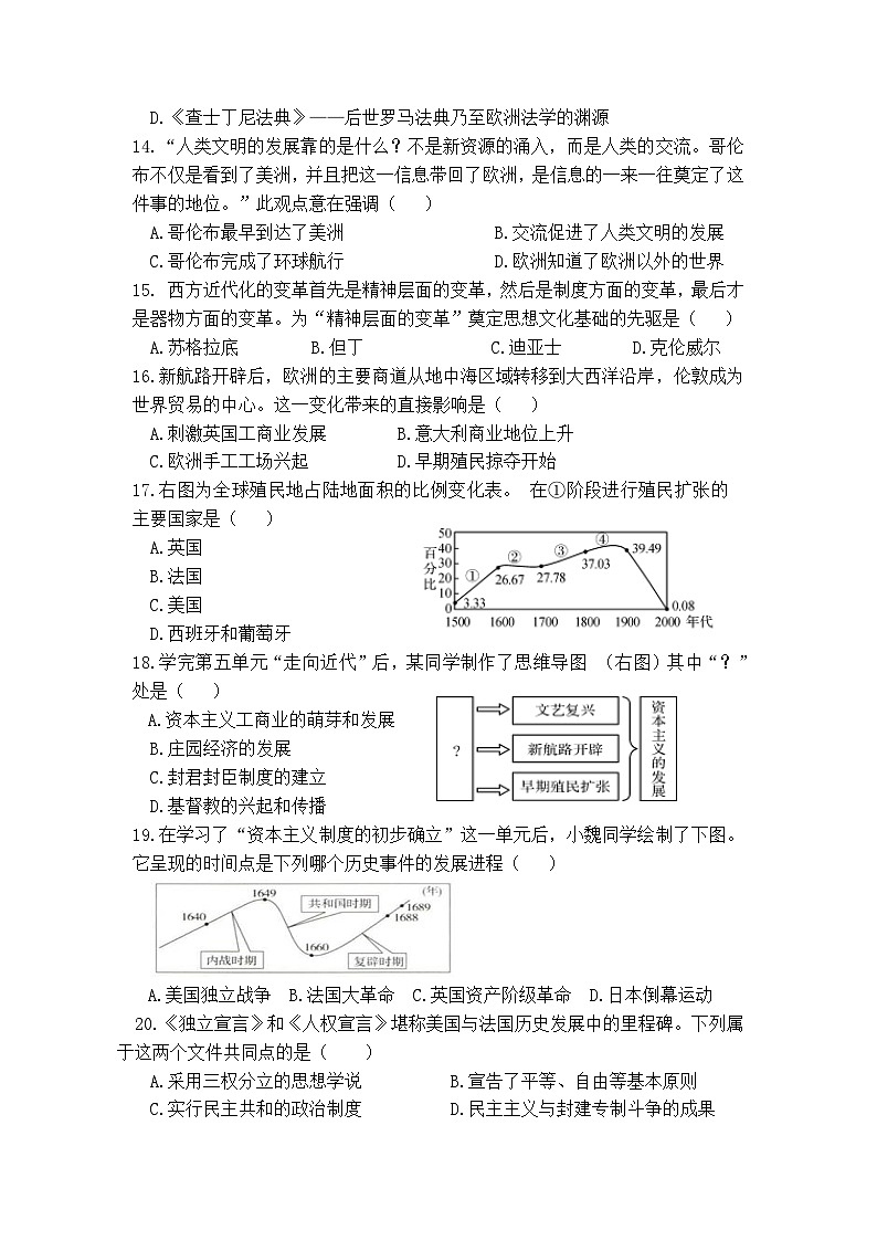 浙江省绍兴市柯桥区湖塘中学2023-2024学年上学期九年级第一次阶段性检测社会法治试卷（含答案）（月考）03