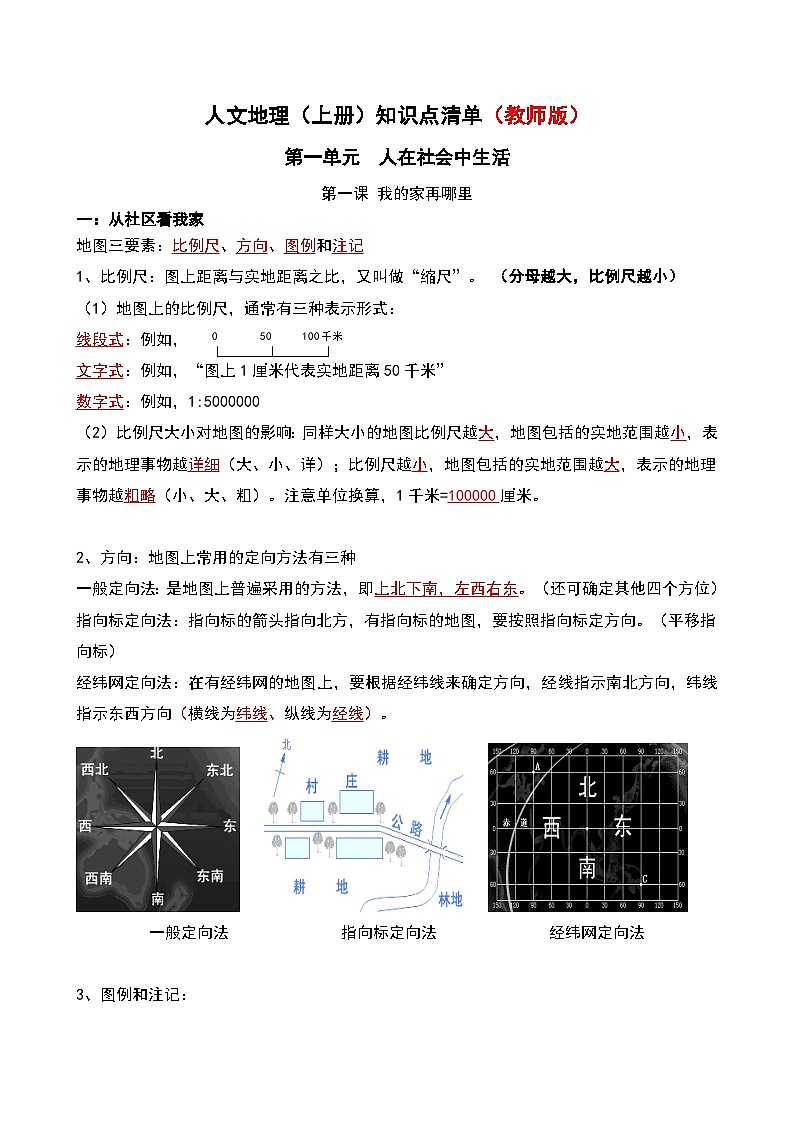 初中历史与社会 人文地理(上册) 第1单元 第1课 我的家在哪里 知识点清单-学案（教师版+学生版）01