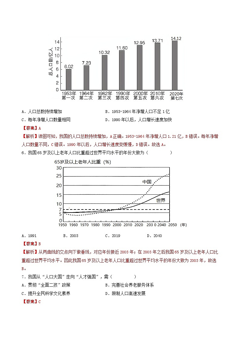 6.1.2 我国的人口与发展 课件+分层作业（原卷版+解析版）-人教版历史与社会人文地理八年级下册03