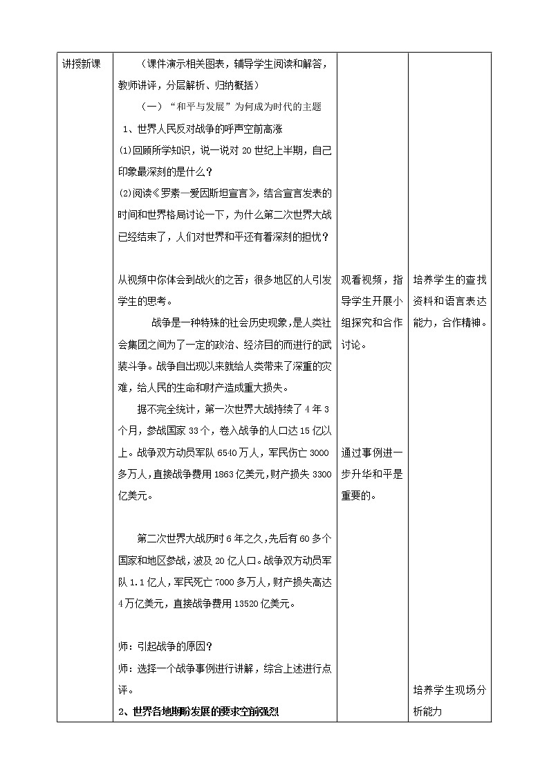 综合探究七 认识“和平与发展”的时代主题 （教案）第2页