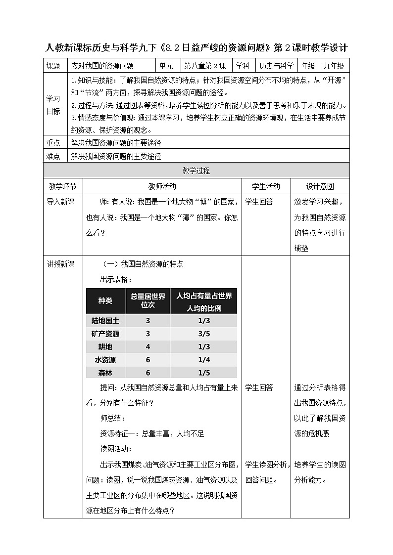 8.2.2应对我国的资源问题（课件+教案+练习）01