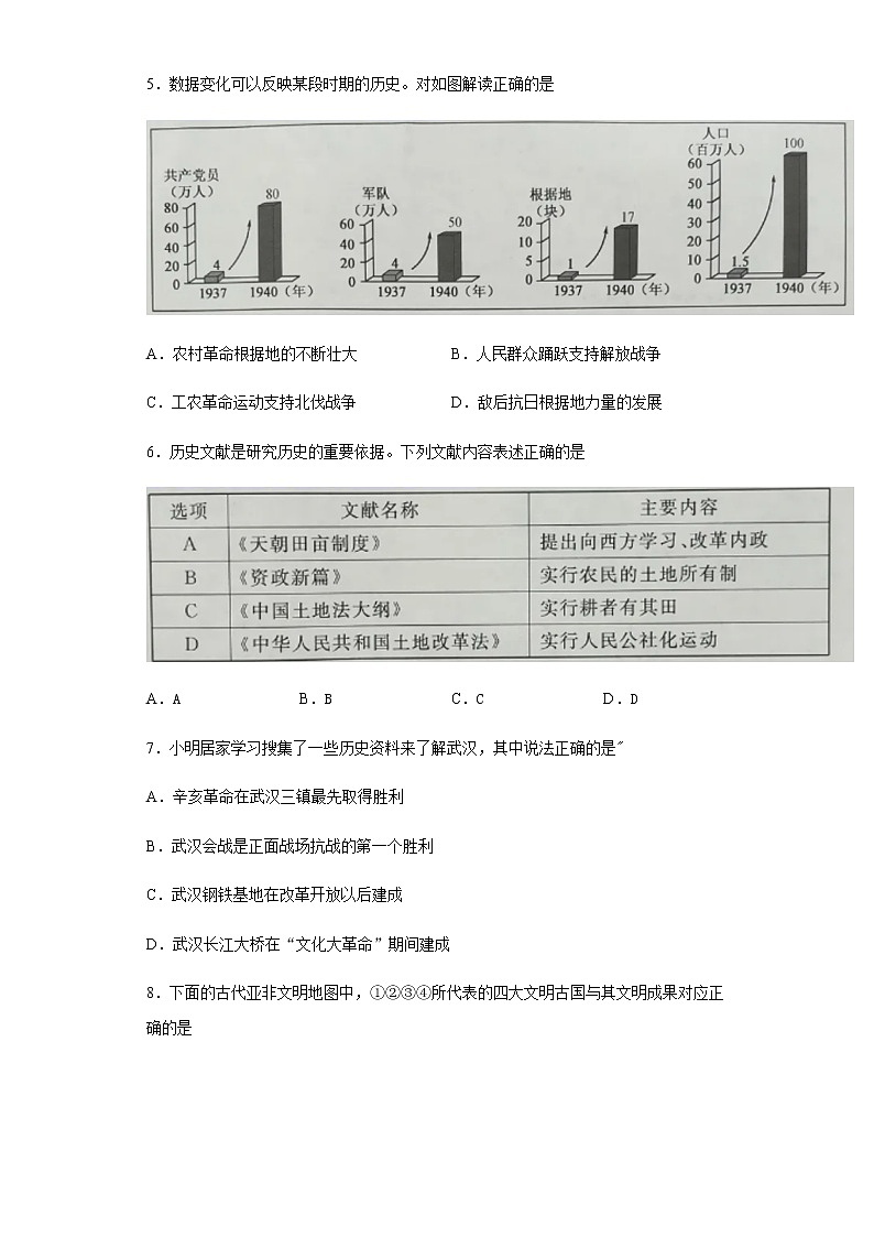 江苏省淮安市2020年中考历史真题含答案解析02