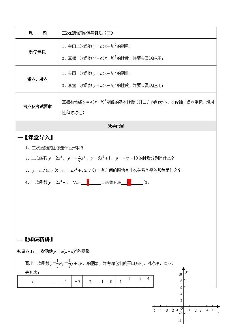 上海教育版数学九上242 二次函数的图像与性质（三）教案01