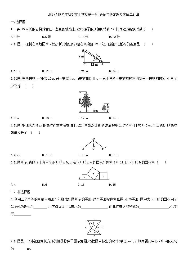 北师大版八年级数学上册 第一章 1.1.1 验证勾股定理及其简单计算 同步作业 练习01