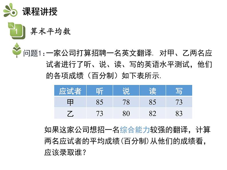 3.1 第1课时 算术平均数-2020秋苏科版九年级数学上册课件(共14张PPT)04