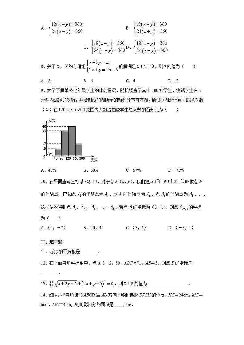 安徽省阜阳市颍州区2020-2021学年七年级下学期期末数学试题（word版 含答案）第2页