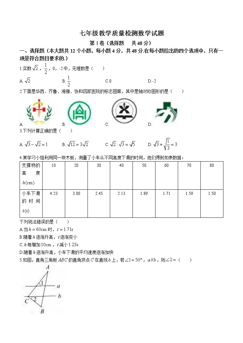 山东省济南市历下区2020-2021学年七年级下学期期末数学试题（word版 含答案）第1页