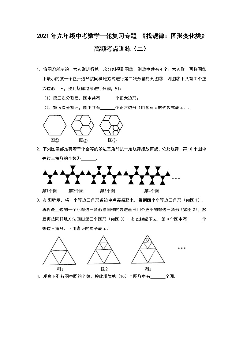 2021年九年级中考数学一轮复习专题 《找规律：图形变化类》高频考点训练（二）01