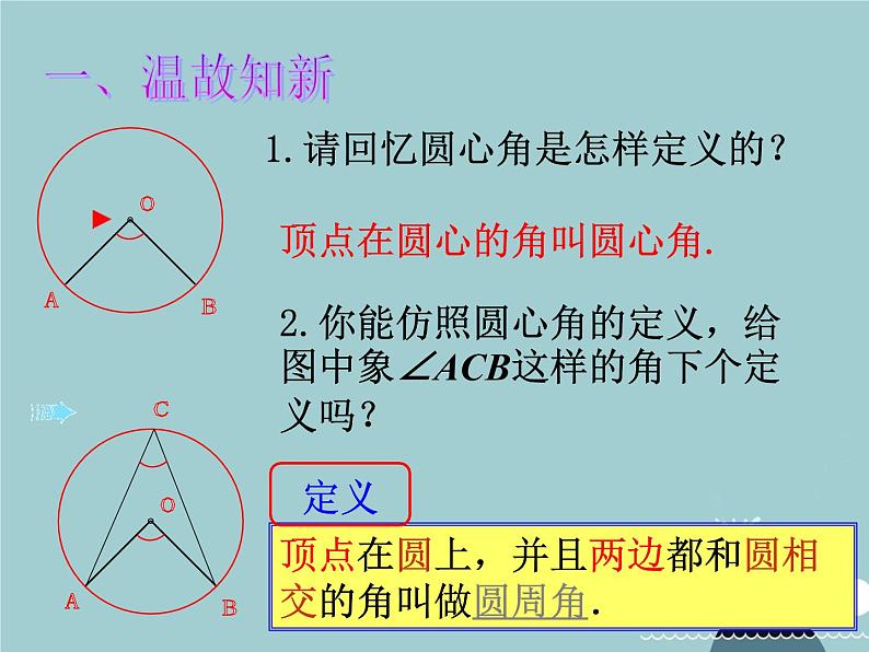 【新课标教案】九年级数学上册 24.1.4 圆周角（第1课时）课件 （新版）新人教版第2页