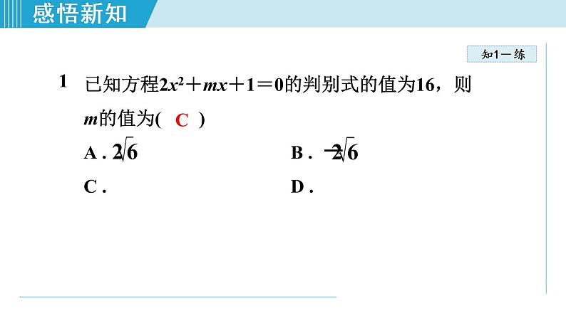 人教版九年级数学上册 21.2.3   一元二次方程根的判别式 课件08