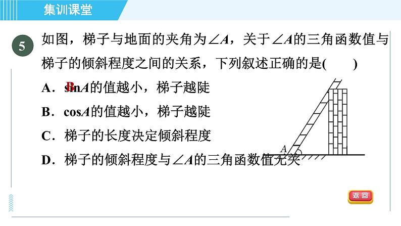 华师班九年级下册数学课件 第24章 集训课堂 测素质  锐角三角函数的计算第6页