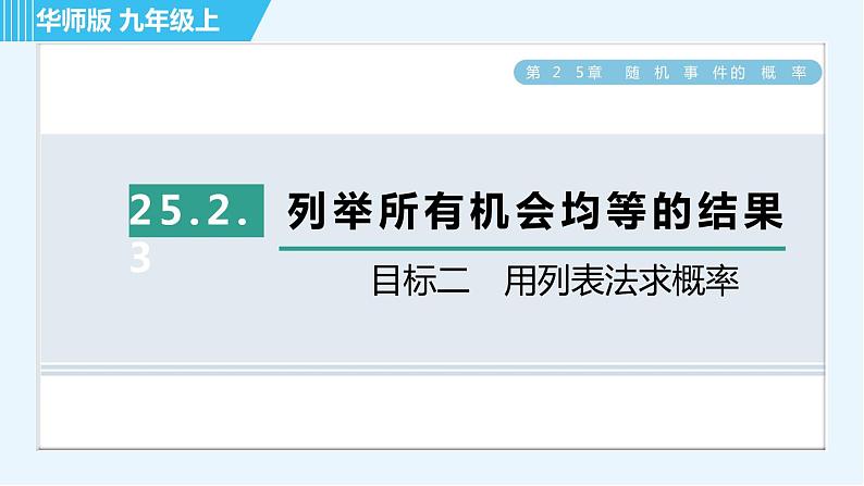 华师班九年级数学下册 第25章 25.2.3目标二　用列表法求概率课件PPT01