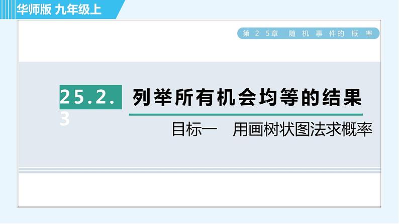 华师班九年级数学下册 第25章 25.2.3目标一　用画树状图法求概率课件PPT01