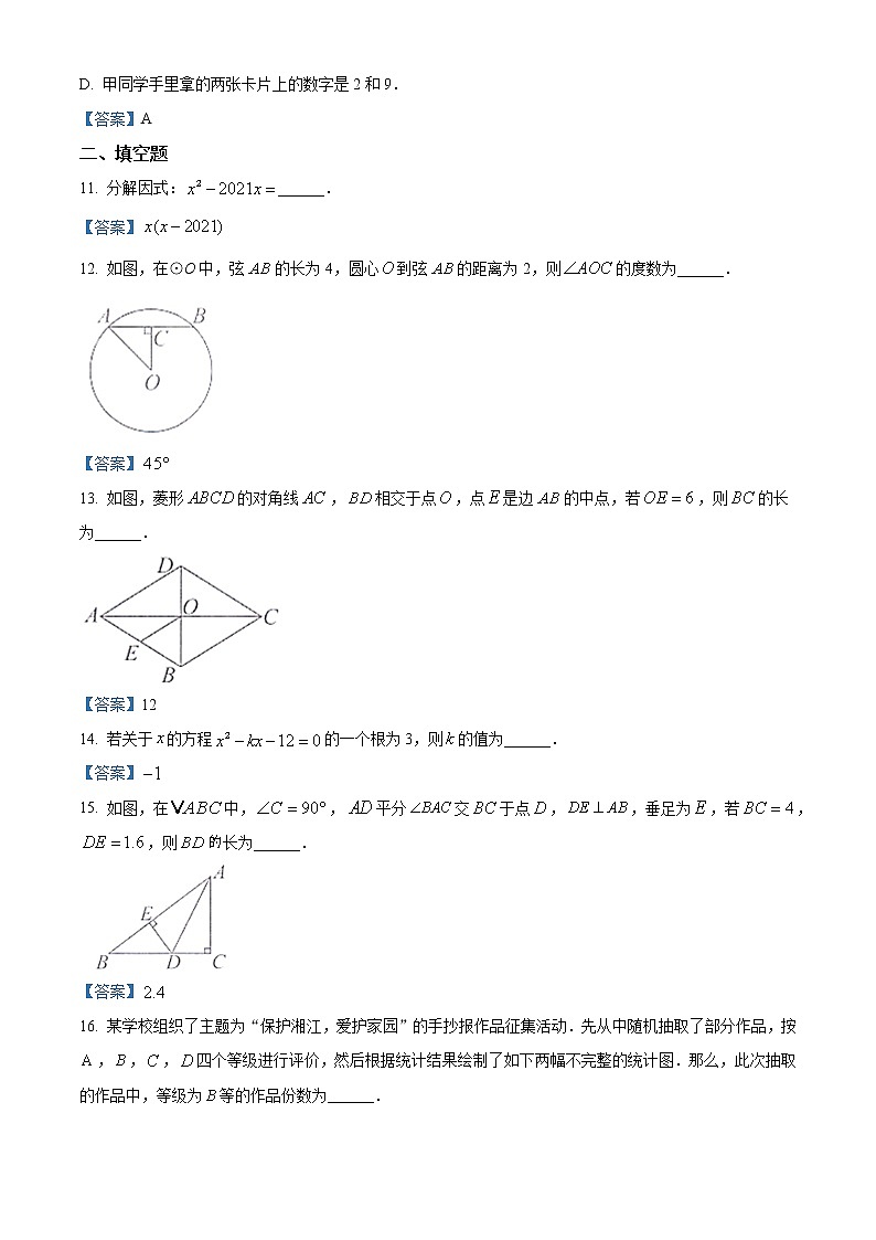 2021年湖南省长沙市中考试数学真题03