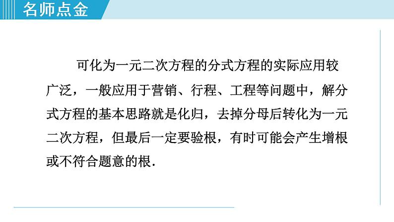 北师大版九年级数学上册 2.6.4用可化为一元二次方程的分式方程解应用问题 课件第2页