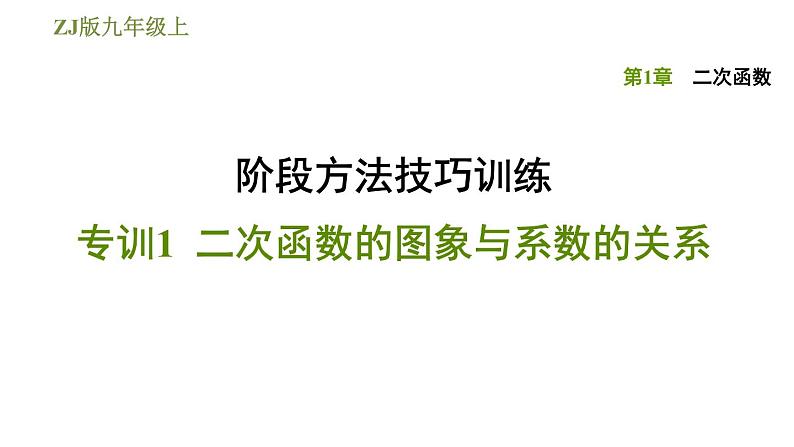 浙教版九年级上册数学课件 第1章 阶段方法技巧训练专训1  二次函数的图象与系数的关系第1页