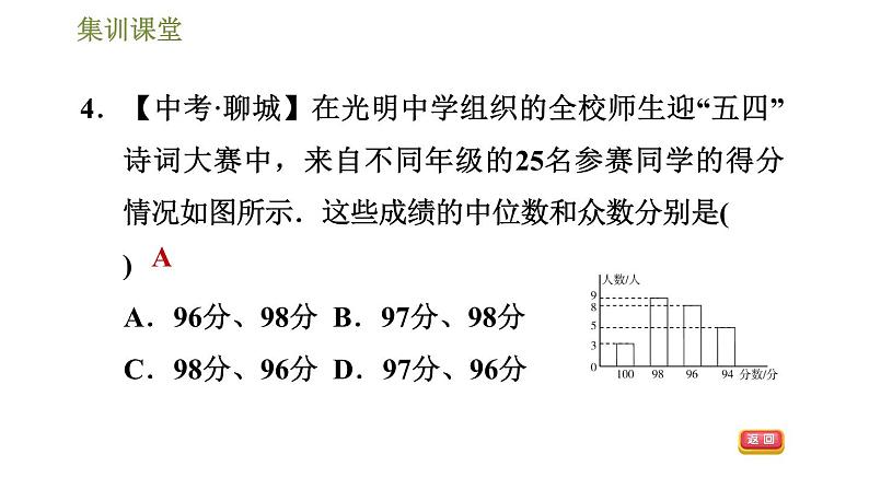 冀教版九年级上册数学课件 第23章 集训课堂 平均数、中位数、众数08