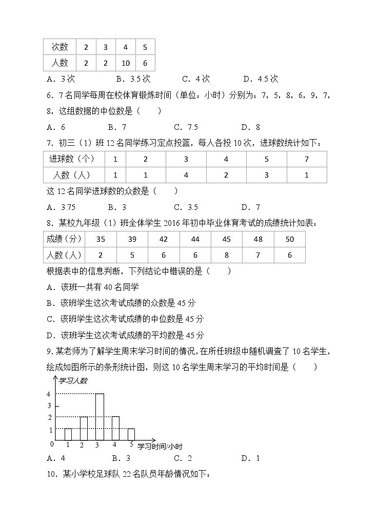 20.1数据的集中趋势同步练习（原卷版）第2页