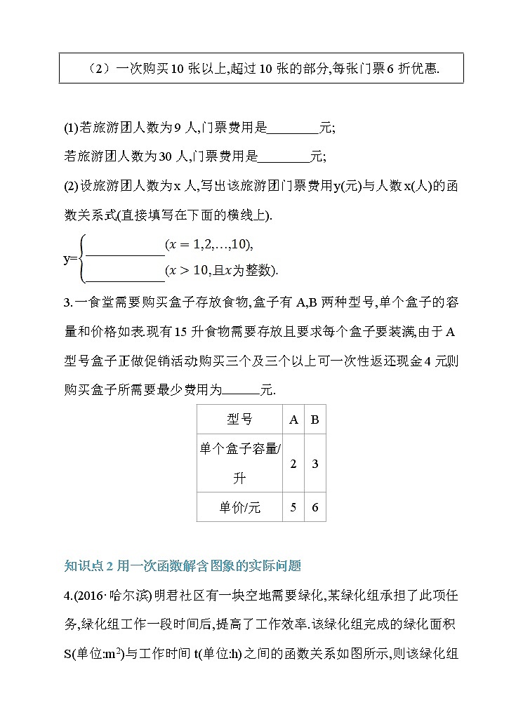 19.2 一次函数 第5课时 一次函数的实际应用 同步练习第2页