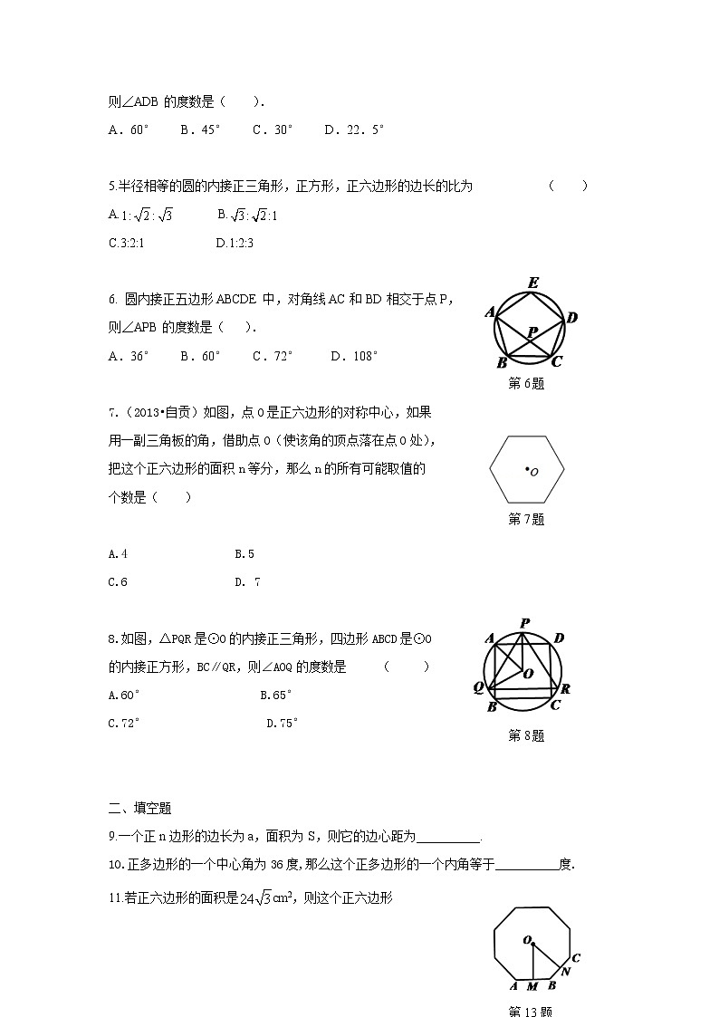 人教版九年级数学上册：24.3++正多边形和圆（含答案）练习题02