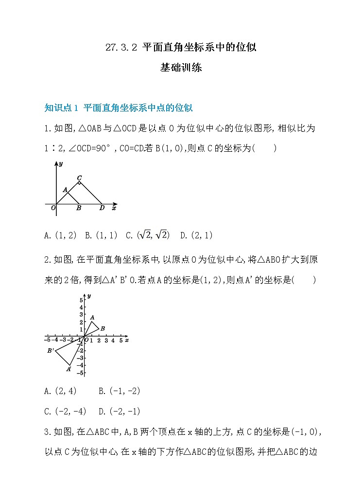 27.3.2 平面直角坐标系中的位似 同步练习第1页