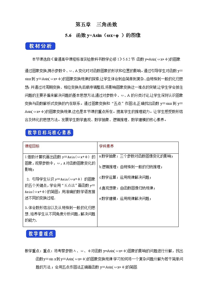 5.6 函数y=Asin(ωχ+φ) 教学设计（1）第1页