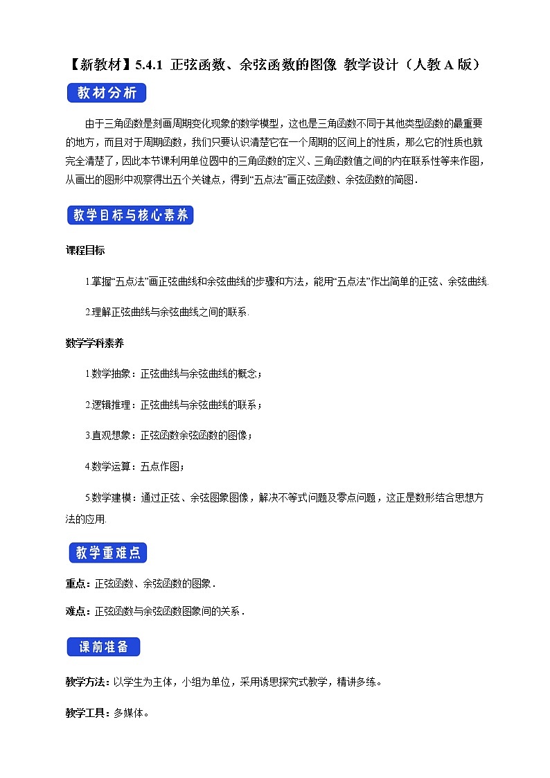 5.4.1 正弦函数、余弦函数的图像 教学设计（2）01