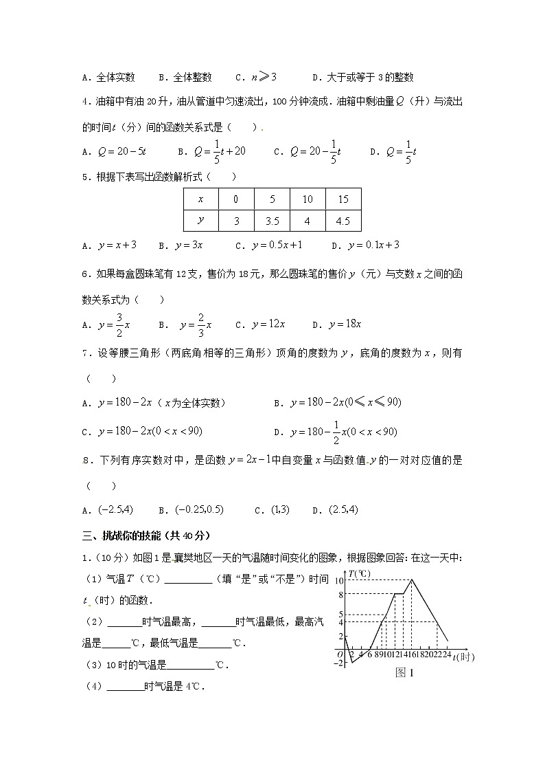 数学：14.1变量与函数同步练习（人教新课标八年级上）第2页