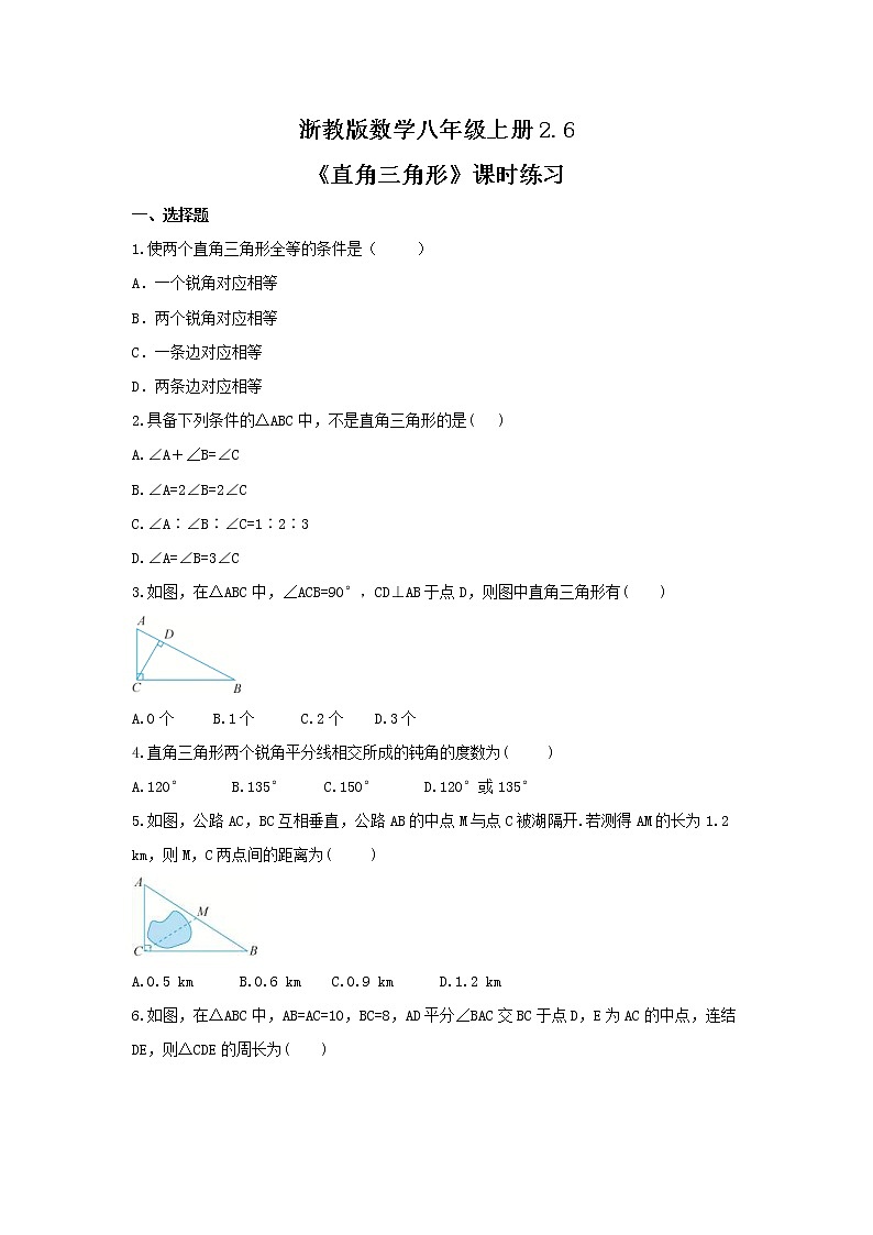 2021年浙教版数学八年级上册2.6《直角三角形》课时练习（含答案）01