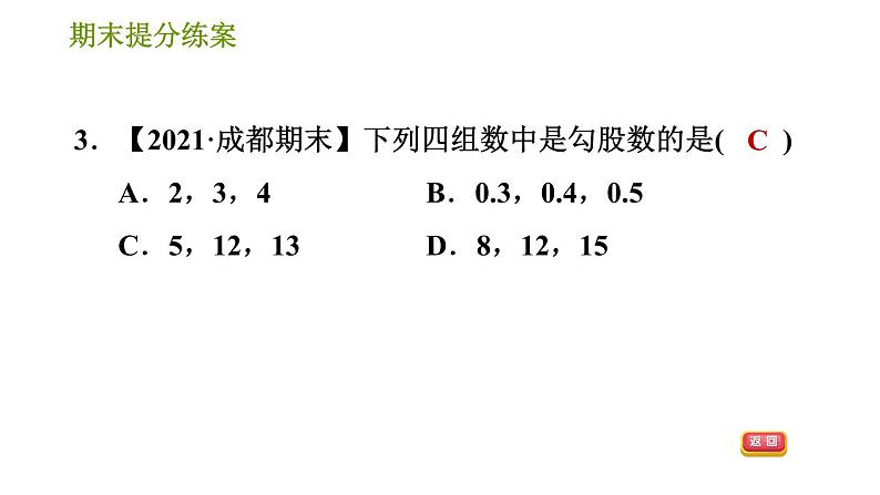 华师版八年级上册数学习题课件 期末提分练案第7课时 勾股定理.05