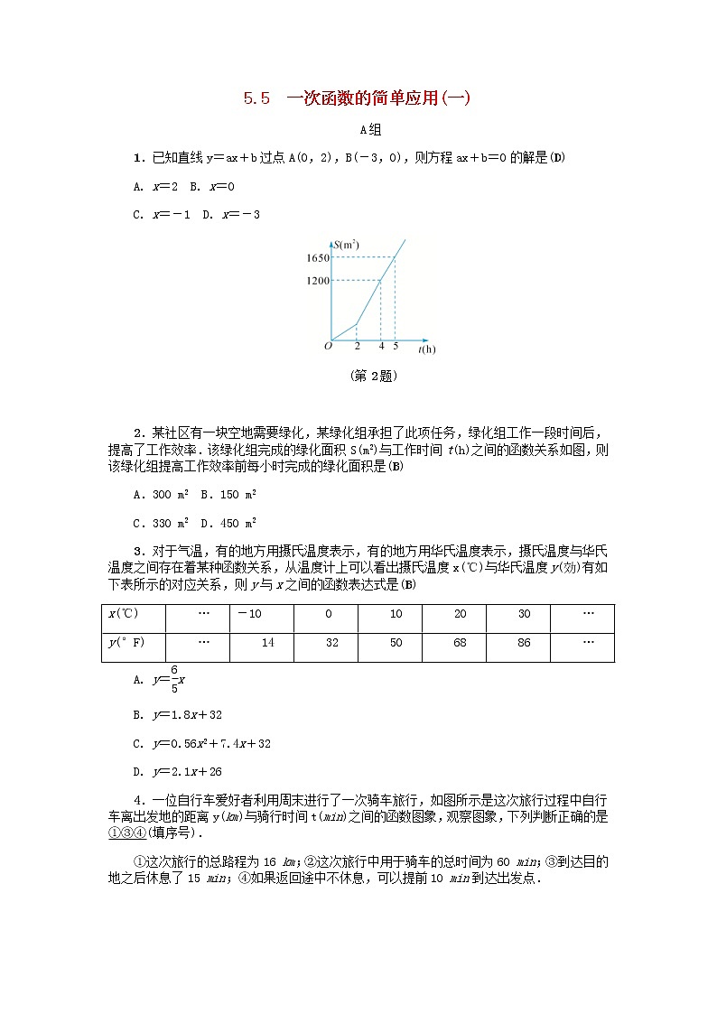浙教版八年级数学上册《5.5一次函数的简单应用》一练习 (含答案)第1页