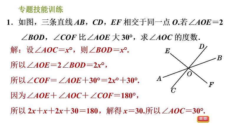 沪科版七年级下册数学课件 第10章 专题技能训练(九) 1.相交线、平行线中角的计算的四种常见类型 - 副本第3页