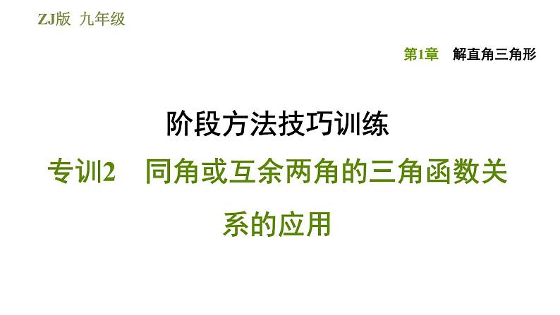 浙教版九年级下册数学课件 第1章 阶段方法技巧训练  专训2 同角或互余两角的三角函数关系的应用01