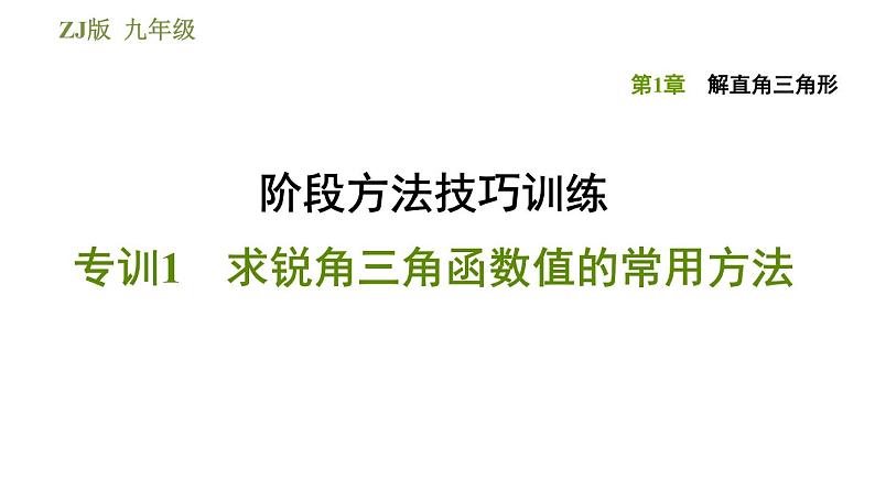 浙教版九年级下册数学课件 第1章 阶段方法技巧训练  专训1　求锐角三角函数值的常用方法01